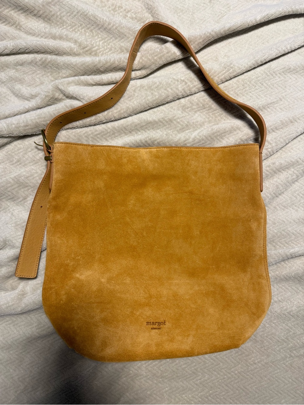margot Suede Shoulder Bag in Camel Tan